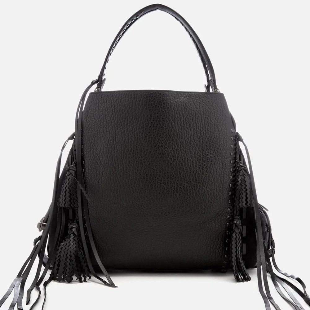 COACH 1941 Edie 42 Black Whipstitch Fringe Leather & Suede Shoulder Bag